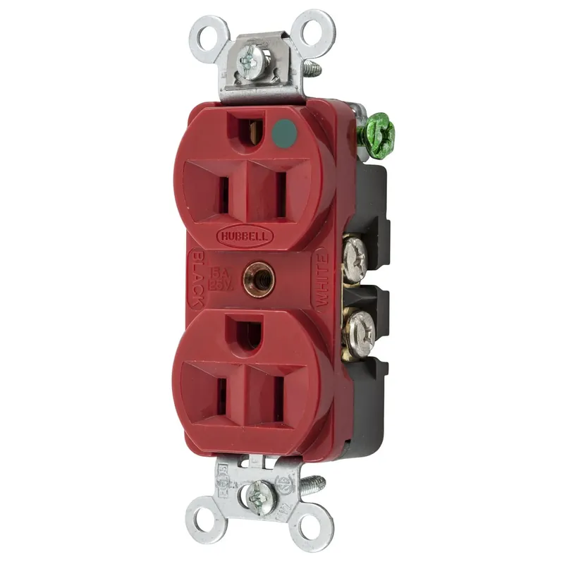 Brand New Hubbell-Wiring HBL8200HRED Hospital Grade Extra Heavy-Duty Heat-Resistant Straight Blade Duplex Receptacle 15-Amp 125-Volt NEMA 5-15R Red HBL
