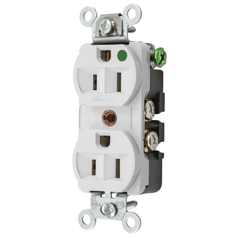 While Supplies Last Hubbell-Wiring HBL8200HW Hospital Grade Extra Heavy-Duty Heat-Resistant Straight Blade Duplex Receptacle 15-Amp 125-Volt NEMA 5-15R White HBL