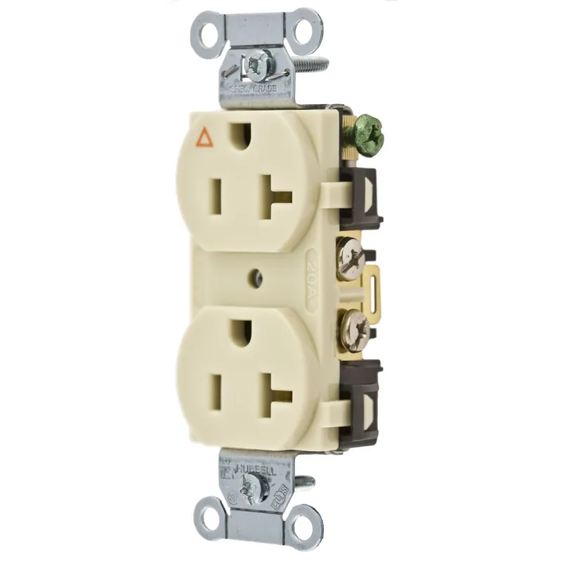 Hubbell-Wiring IG20CRI Commercial Specification Grade Smooth Face Straight Blade Duplex Receptacle 20-Amp 125-Volt NEMA 5-20R Ivory Time-Limited