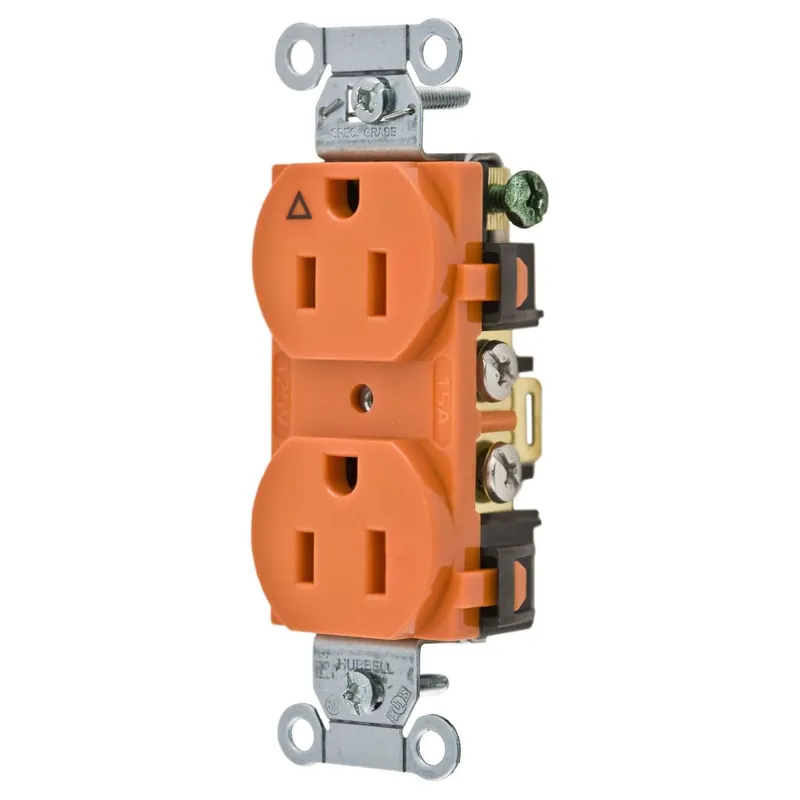 Hubbell-Wiring IG5252 Specification Grade 1-Gang Heavy-Duty Duplex Straight Blade Receptacle 125-Volt at 1-Phase 15-Amp NEMA 5-15R Orange Hubbell-P Exclusive Offer