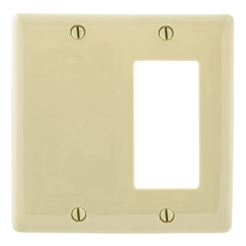 Free Delivery Hubbell-Wiring NP1326I Nylon Box/Screw Mount Standard Size 2-Gang Combination Wallplate 1-Blank + 1-Decorator Ivory