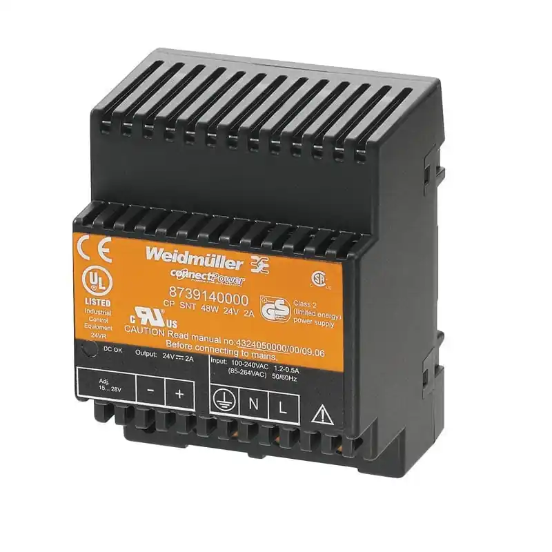 Crafted Weidmuller 8739140000 Switch-Mode Power Supply 85 - 264-Volt AC 110 - 370-Volt DC Input 24-Volt DC Output 2-Amp ConnectPower InstaPower
