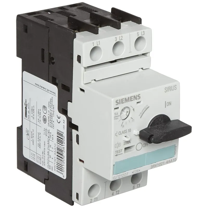 Certified Siemens 3RV1021-4AA10 Snap-On Mount Type 3RV1 Circuit Breaker 3-Pole 16-Amp 690-Volt Sirius