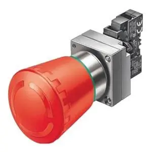 Budget Siemens 3SB36031HR20 Round Complete Unit Combination 2-Position Pushbutton 22-mm Dia x 49-mm Height 1 NC Emergency Stop Mushroom Actuator Red