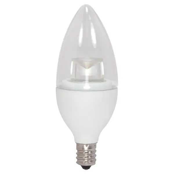 Worldwide Shipping Satco S8950 2.8CTC/LED/3000K/165L/120V/D Dimmable Torpedo Decorative Replacement LED Lamp E12 Candelabra 160-Lumens 80 CRI 3000K Warm White 2.8-Wat