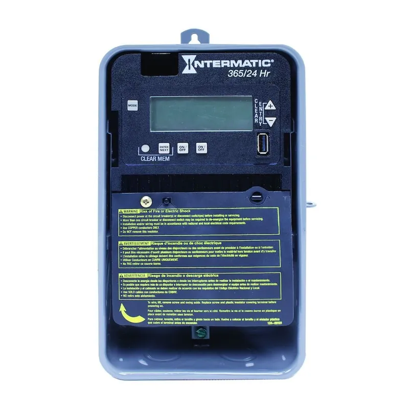While Supplies Last INTERMATIC ET2125CR 120 - 277-Volt AC 30-Amp 2-Pole ET2100 Series Basic Plus Electronic Control Digital Time Switch Gray