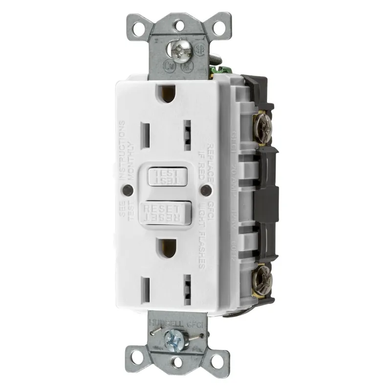 Hubbell-Wiring GFRST15W Commercial Grade Standard GFCI Receptacle 15-Amp 125-Volt 1-Phase NEMA 5-15R White Autoguard Authentic