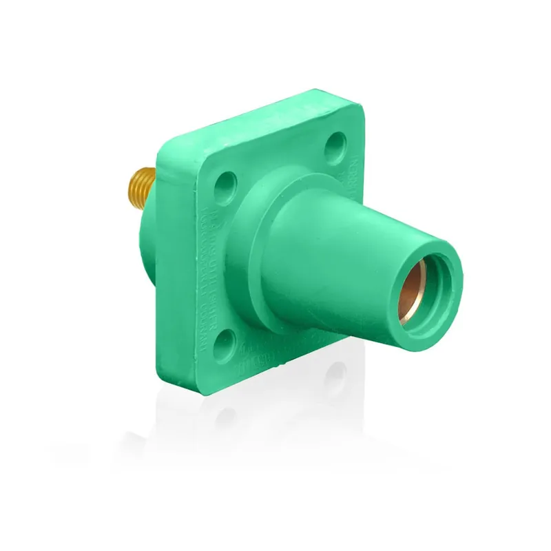 Leviton 16R24-UG 1-Pole Cam-Type Taper Nose 90-Degree Panel Receptacle 600-Volt AC/DC 400-Amp Green Rhino-Hide Luxury