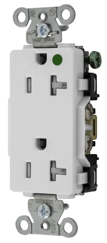 Best Seller Hubbell-Wiring 2182WTRA 3-Wire 2-Pole Heavy-Duty Hospital Grade Tamper-Resistant Straight Blade Duplex Receptacle 125-Volt AC 20-Amp NEMA 5-20R Whi