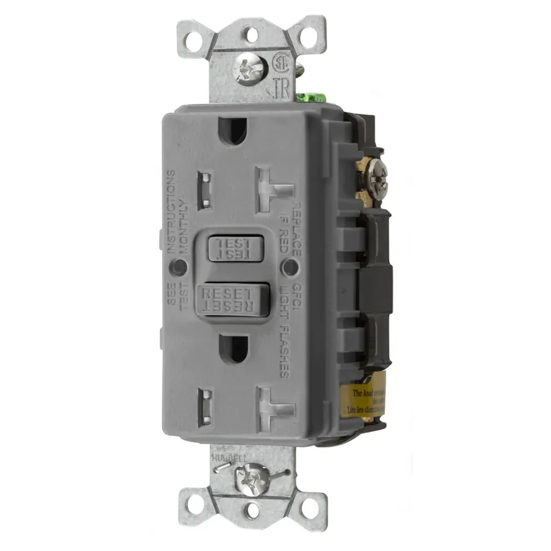 Money Back Guarantee Hubbell-Wiring GFTRST20GY Commercial Grade Heavy-Duty Tamper-Resistant Self-Test GFCI Receptacle 20-Amp 125-Volt AC Gray Autoguard