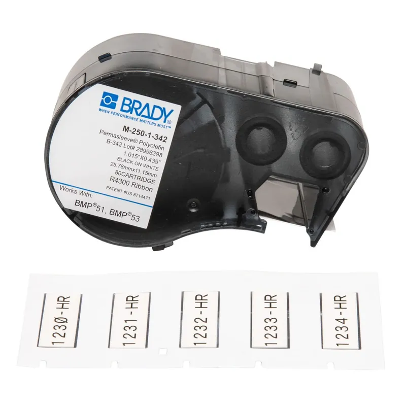 Free Delivery Brady M-250-1-342 PermaSleeve Polyolefin Label Maker Sleeve 0.439-Inch x 1.015-Inch Black On White BMP51 & BMP PermaSleeve