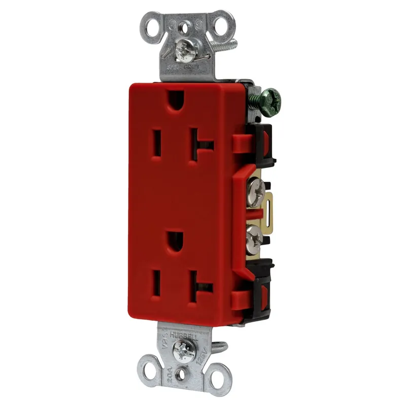 Exclusive Offer Hubbell-Wiring DR20R Commercial Grade Smooth Face Decorator Straight Blade Duplex Receptacle 20-Amp 125-Volt AC Red Style Line
