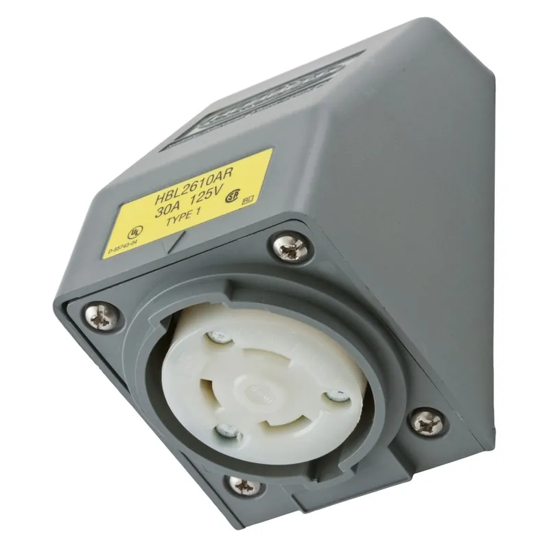 Hubbell-Wiring HBL2610AR 2-Pole 3-Wire 1-Gang Heavy-Duty Shrouded Locking Device Receptacle 125-Volt AC 30-Amp NEMA L5-30R Gray Twist-Lock Safety-S Hassle-Free Returns