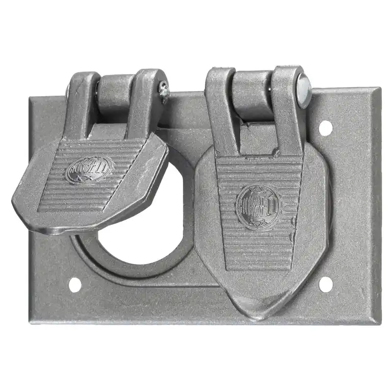 Hubbell-Wiring HBL5206WO Cast Aluminum 2-Gang Self-Closing Weatherproof Cover 2.84-Inch x 4.56-Inch Duplex Surge Receptacle Crafted