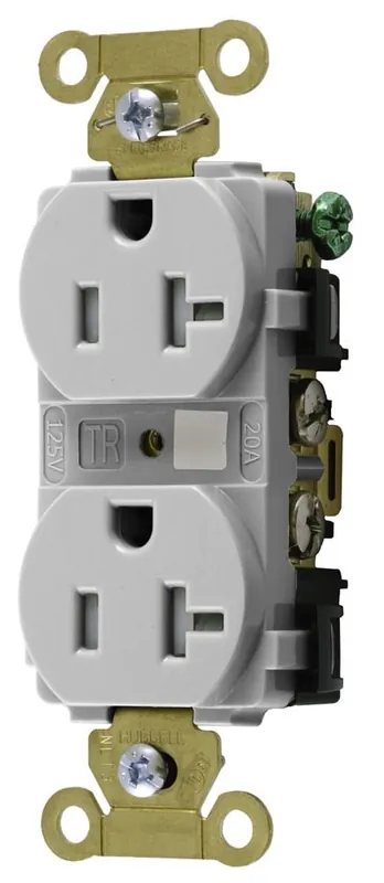 Hubbell-Wiring HBL5362WTR Specification Grade Extra Heavy-Duty Tamper-Resistant Straight Blade Duplex Receptacle 20-Amp 125-Volt NEMA 5-20R White Brand New