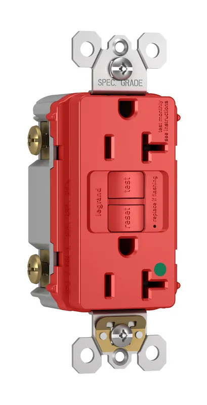 Pass & Seymour PT2097-HGRED Self-Test Duplex GFCI Receptacle 20-Amp 125-Volt AC NEMA 5- 20R Red PlugTail Exclusive