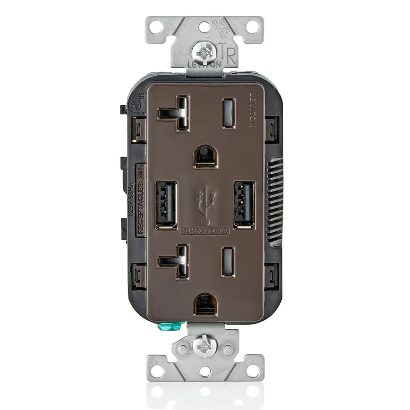 Leviton T5832-B Residential Grade Tamper-Resistant Combination Duplex Receptacle/Outlet And USB Charger 20-Amp 125-Volt NEMA 5-20R Brown Decora Affordable