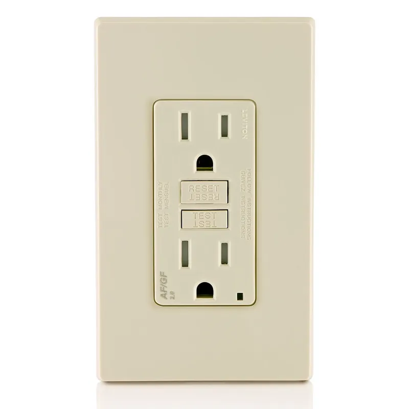 New Release Leviton AGTR1-T Residential Grade Tamper-Resistant Self-Test Dual Function AFCI/GFCI Duplex Receptacle 15-Amp 125-Volt NEMA 5-15R Light Almond Smar