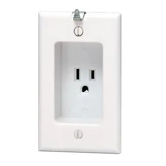 Low Price Leviton 688-T Residential Grade 1-Gang Single Recessed Receptacle With Clock Hanger Hook 125-Volt 15-Amp NEMA 5-15R Light Almond