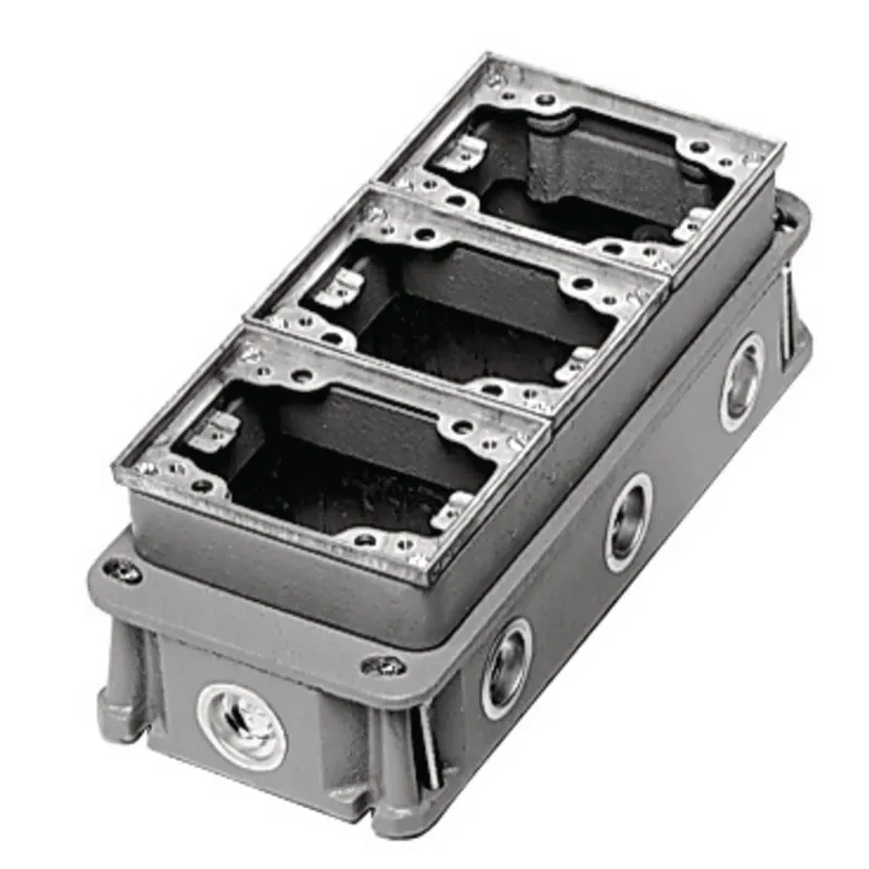 Hubbell-Wiring BA433361 Cast Iron 3-Gang Flush Concrete Fully Adjustable Floor Box 11.41-Inch x 4.9-Inch x 3-3/4-Inch 34.8-Cubic-Inch ScrubShield Secure Checkout