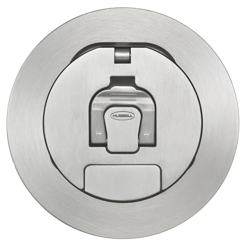 Place Order Hubbell-Wiring CFBS1R4CVRALU Brushed Aluminum Fully Adjustable Recessed Floor Box Cover 4-Inch x 0.15-Inch SystemOne