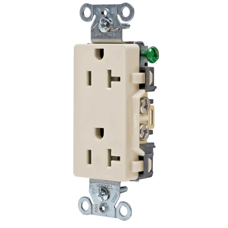 Professional Grade Hubbell-Wiring DR20LA 3-Wire 2-Pole Decorator Smooth Face Straight Blade Receptacle 20-Amp 125-Volt AC NEMA 5-20R Light Almond StyleLine