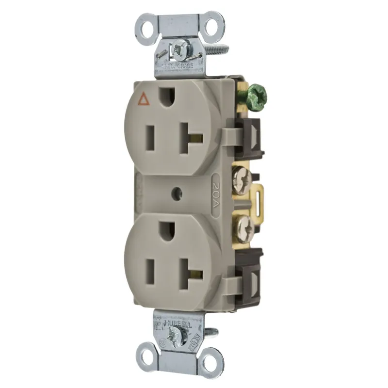 Hubbell-Wiring IG20CRGRY Traditional Straight Blade Duplex Receptacle 2-Pole 3-Wire 125-Volt 20-Amp NEMA 5-20R Gray Same Day Shipping