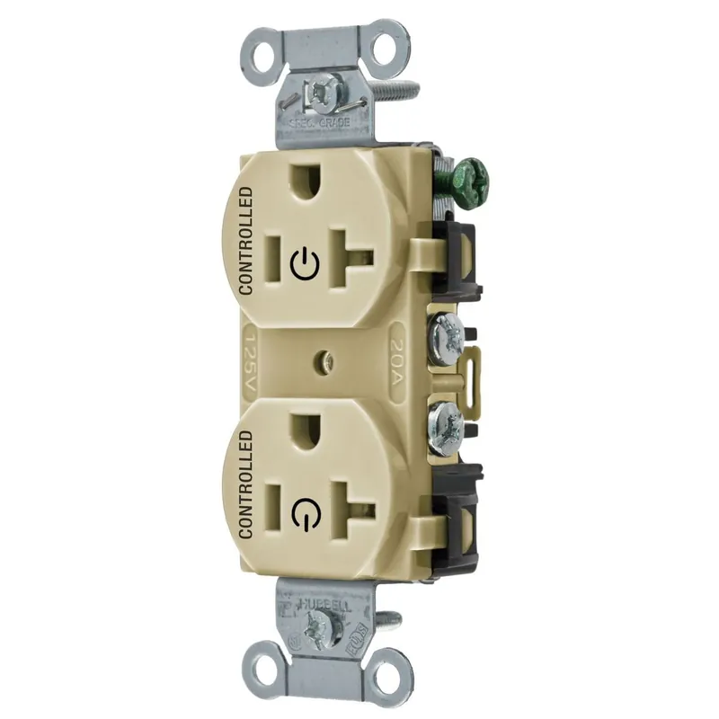 Luxury Hubbell-Wiring BR20C2I 3-Wire 2-Pole Commercial Grade Smooth Face Straight Blade Duplex Receptacle 125-Volt 20-Amp NEMA 5-20R Ivory Kellems