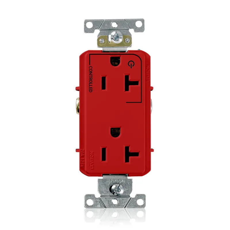 Leviton 16352-1PR Industrial Specification Grade Heavy-Duty Duplex Straight Blade Receptacle 125-Volt 20-Amp NEMA 5-20R Red Decora Plus Worldwide Shipping