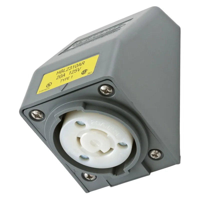 Flash Sale Hubbell-Wiring HBL2310AR 2-Pole 3-Wire Industrial Grade Angled Heavy-Duty Watertight Single Locking Receptacle 125-Volt AC 20-Amp NEMA L5-20R Gray