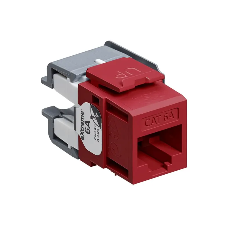 Final Sale Leviton 6110G-RR6 High Impact Fire-Retardant Plastic 8P8C Category 6A Snap-In Channel-Rated Connector Dark Red Extreme QuickPort
