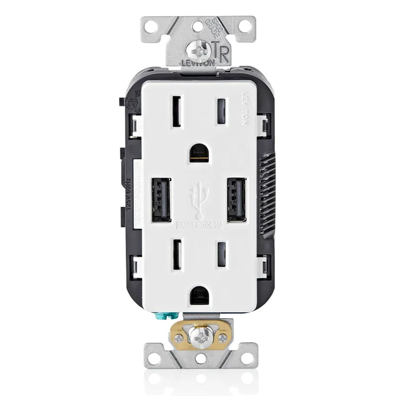 Editor’s Pick Leviton T5632-SW Residential Grade Tamper-Resistant Decorator Duplex Combination Receptacle/Outlet And USB Charger 15-Amp 125-Volt AC NEMA 5-15R Wh