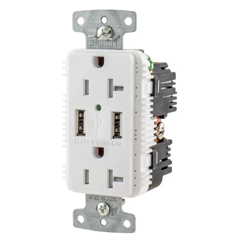 Limited Time Hubbell-Wiring USB20A5W Decorator Duplex Tamper-Resistant Straight Blade USB Charger Receptacle 125-Volt AC 5-Volt USB 20-Amp 5-Amp USB NEMA 5-20R