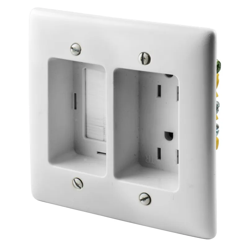 Hubbell-Wiring RR1512W Thermoplastic Screw Mount Tamper-Resistant Recessed Duplex Receptacle Wallplate With Cable Pass Thru 2-Gang 1-Duplex Recepta New Release