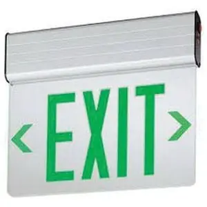 Exclusive Lithonia Lighting EDG-2-GMR LED Edge-Lit Exit Sign With AC Input Brushed Aluminum Housing Green Letter 120/277-Volt