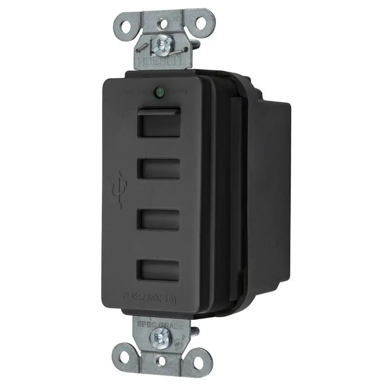 Hubbell-Wiring USB4BK Decorator Tamper-Resistant Straight Blade USB Charger Duplex Receptacle 125-Volt AC 5-Volt DC 15-Amp 5-Amp NEMA 5-20R SnapCon Factory Price