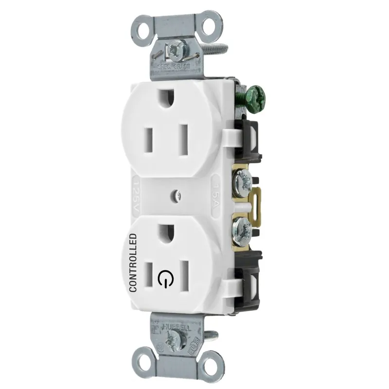 Hubbell-Wiring BR15C1WHI 3-Wire 2-Pole Smooth Face Traditional Split Circuit Straight Blade Receptacle 15-Amp 125-Volt NEMA 5-15R White Money Back Guarantee