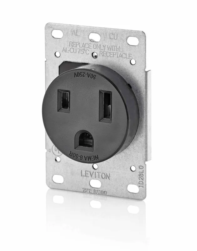Leviton 5374-S00 Industrial Grade Straight Blade Receptacle 50-Amp 250-Volt NEMA 6-50R Black Cheap