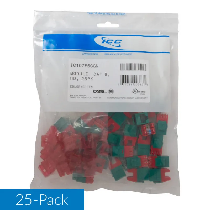 Hot Picks Jack, Cat 6, Grn, 25/Pk