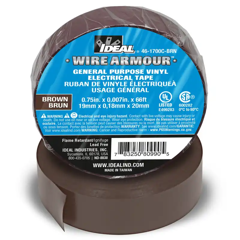 General Purpose Electrical Tape, Vinyl, 3/4" x 66', Brown Modern