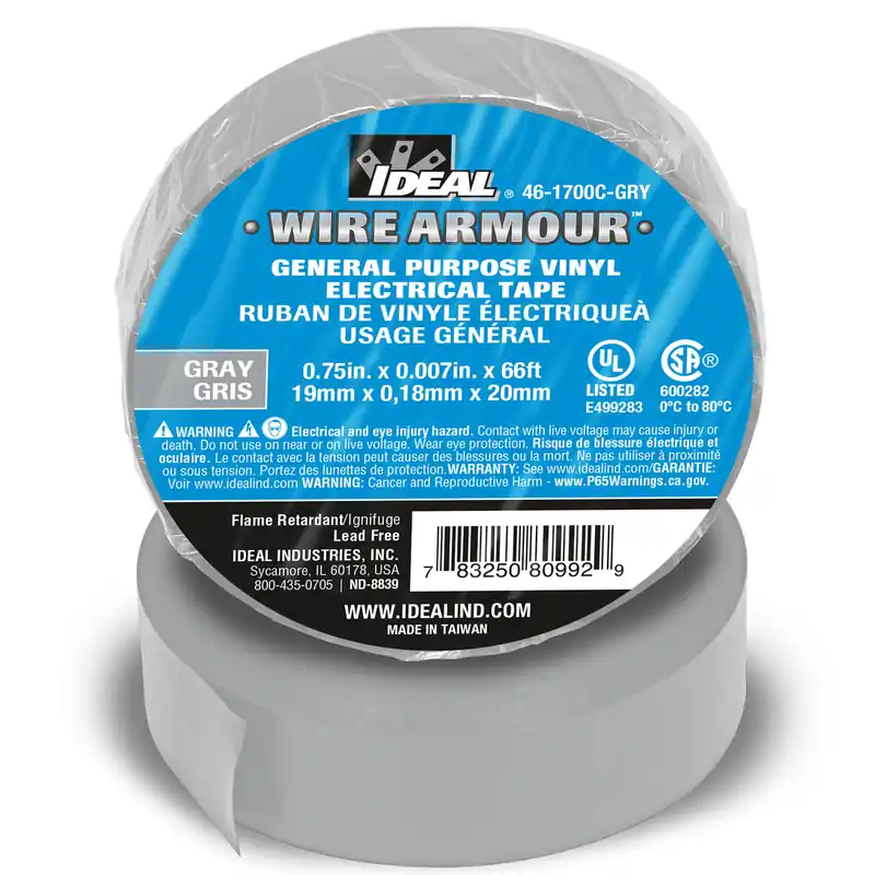 General Purpose Electrical Vinyl Tape, 3/4" x 66', Gray Holiday Sale