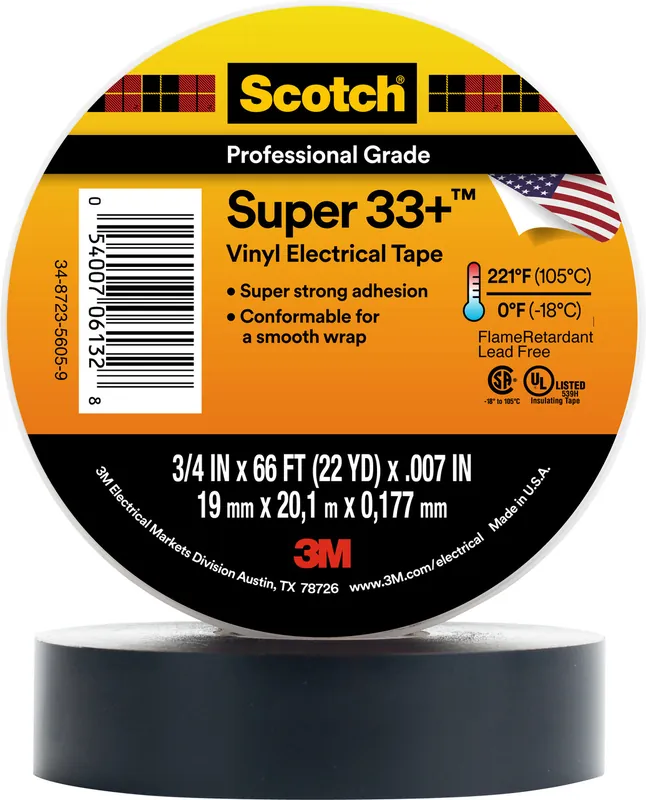 Professional Electrical Tape, Black, 3/4" x 66', 7 mil Latest